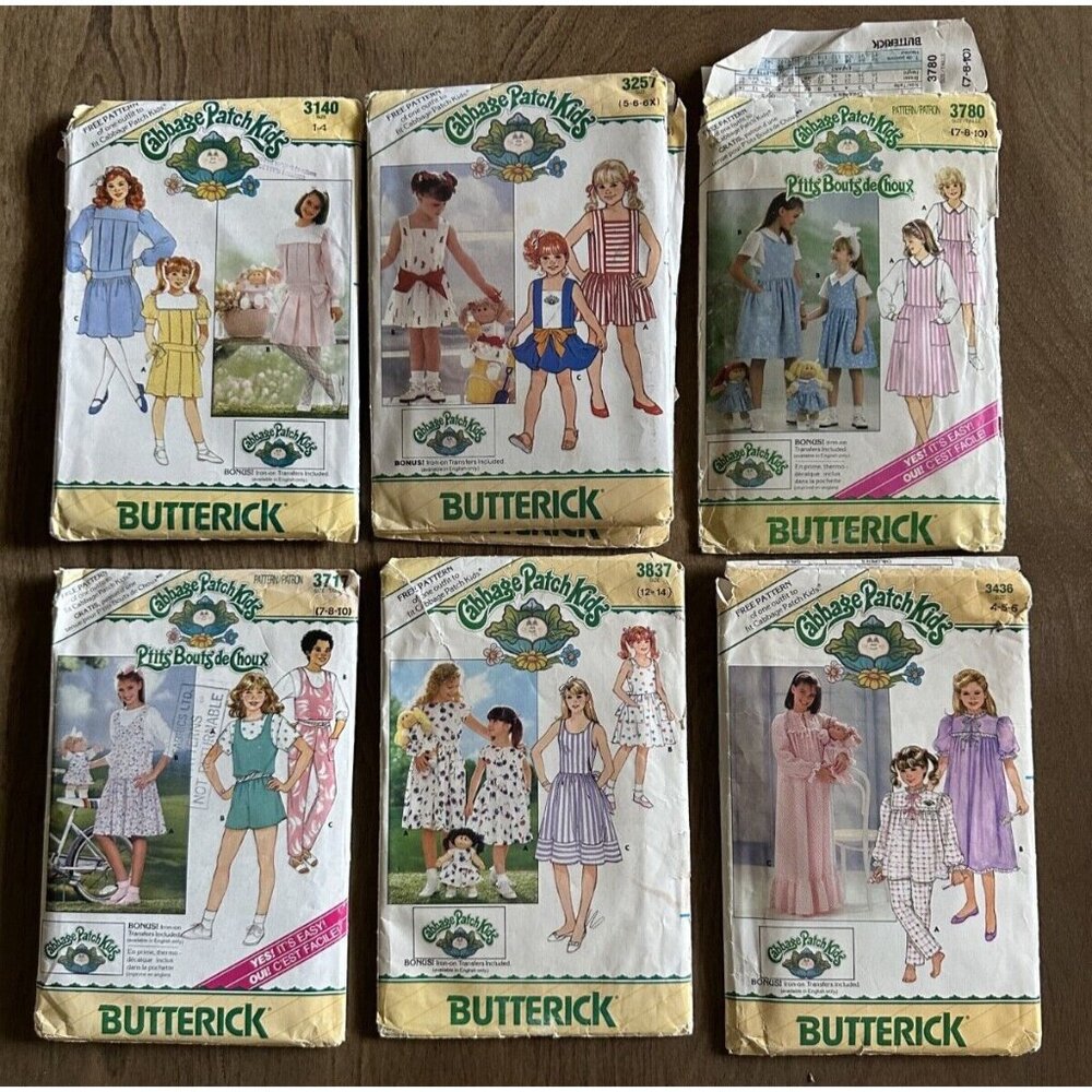 Lot 6 CPK Cabbage Patch Kids clothes patterns Butterick girls matching dolls VTG